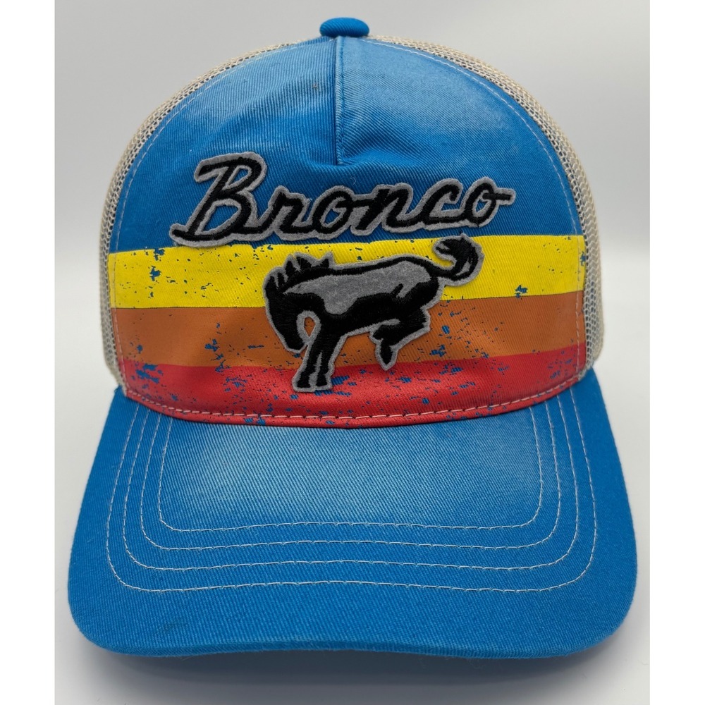 Ford Mens OSFM Trucker Hat Blue Bronco Retro Stripe Mesh Snapback